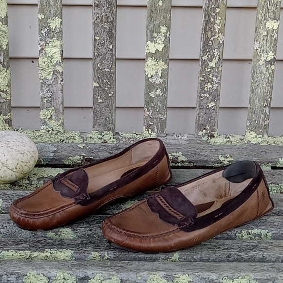 Frye Women's Brown Leather & Suede Slip On Driving Moccasins 9 - Picture 3 of 13